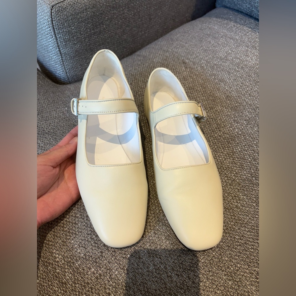 THE ROW Ava Leather Mary Jane Ballet Leather Flats Ivory White Snow White US 8 - Picture 12 of 13